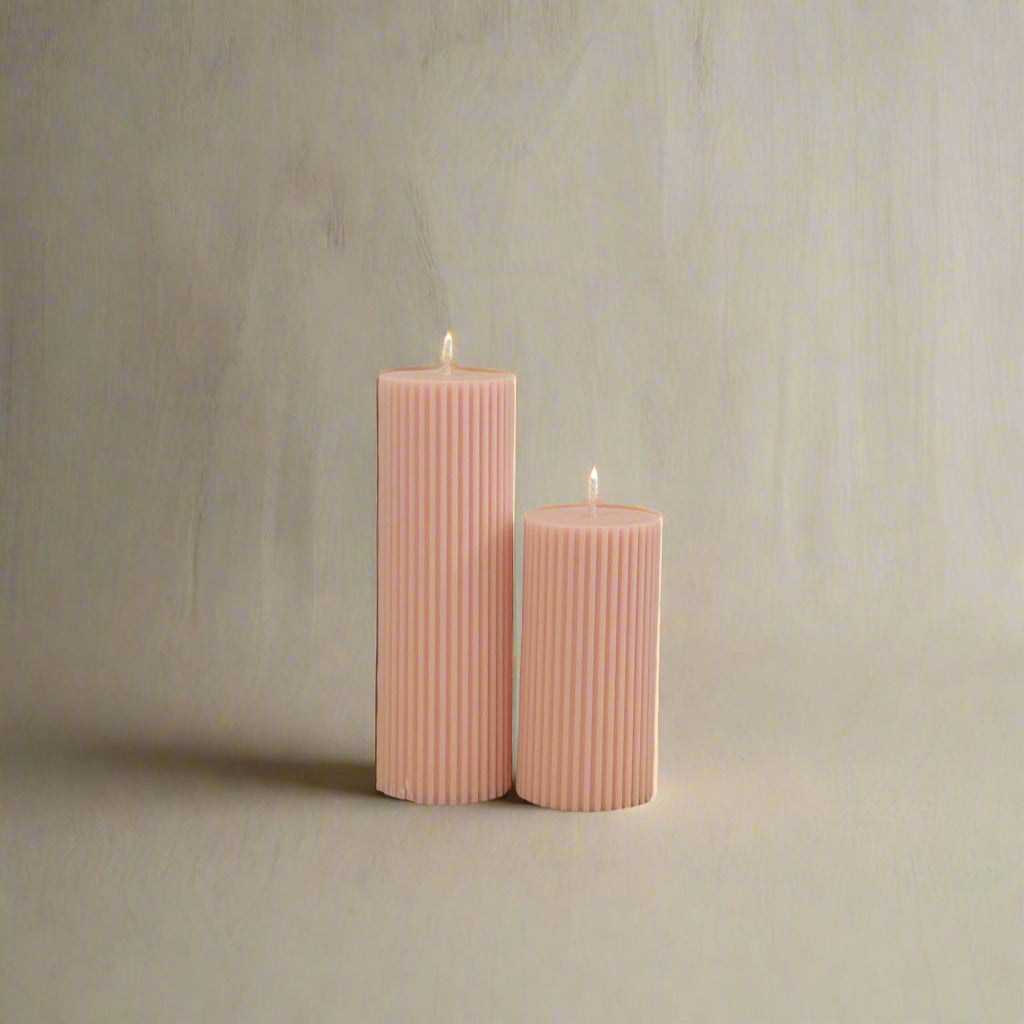 Thin Ribbed Pillar Candle (pair)